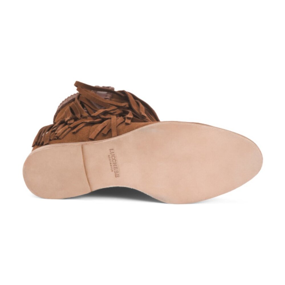 Lucchese Hidden Wedge Brown Suede Fringe Booties - Picture 11 of 11